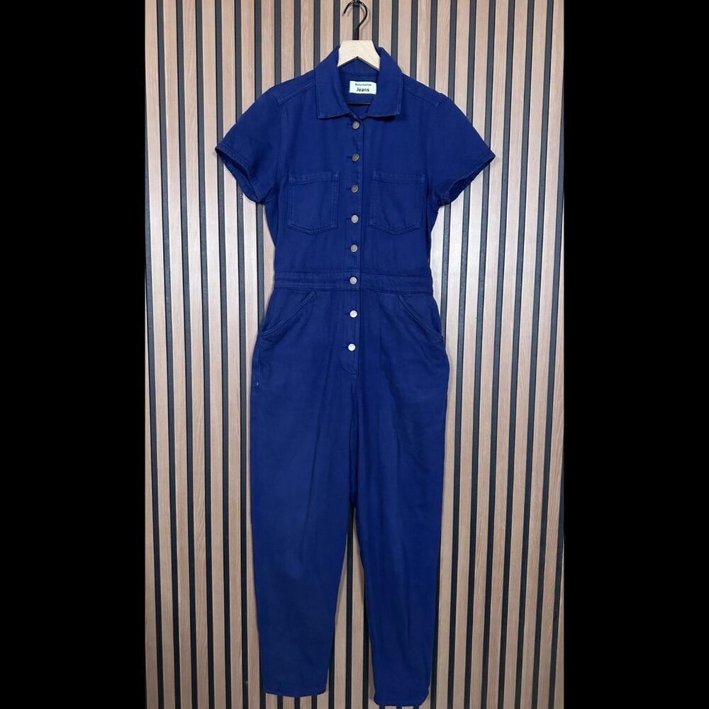 Reformation Denim Jumpsuit 8 / M Women Blue Coverall Short Sleeve Organic Cotton